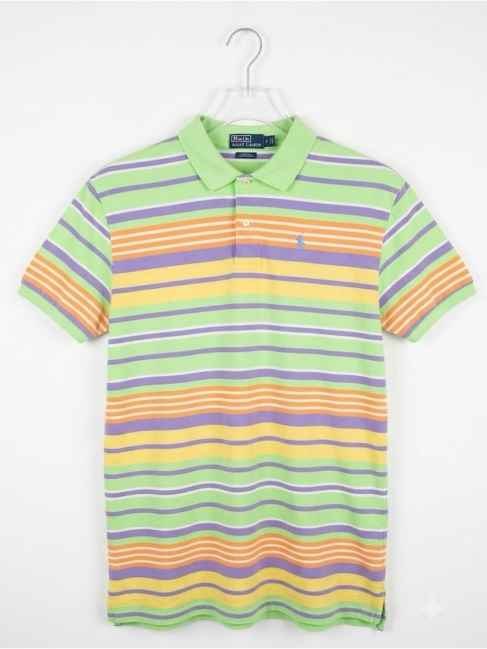 Vintage Polo Ralph Lauren Striped Polo Shirt XL Pastel Green Orange Purple 90s